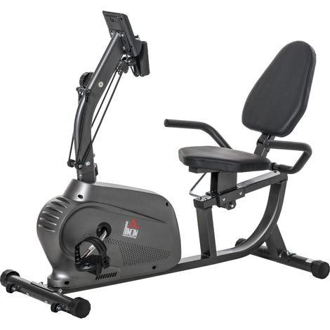 Vélo d'appartement vélo couché semi-allongé magnétique écran LCD multifonction selle réglable 2 bandes résistance acier noir