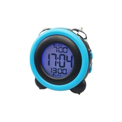 Réveil fort pour les gros dormeurs avec réveil en option double réglage d'alarme fonction snooze écran couleur horloge électronique multi-groupes réveil grosse sonnerie noir coque bleue (1/5)