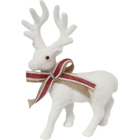 Noël Renne Blanc Flocké Peluche avec Nœud, Décoration Sapin, Cerf Blanc pour Poupée, Jouet en Peluche de Noël, Idée Cadeau Fêtes. (1/4)