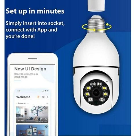 1 Caméra ampoule WiFi, résolution 1080P, vision nocturne couleur, rotation 360°, étanche IP65, intérieur extérieur (1/5)