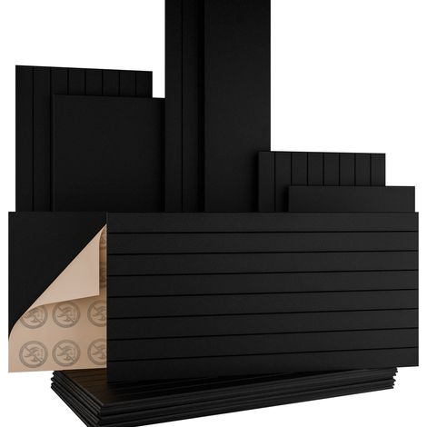 AKUSTIKO Felt Akustikpaneele Brandschutz B-s1-d0 selbstklebend Filz Wand- & Deckenplatten, schlichte Oberfläche & Lamellenstruktur Schwarz: 1 Paneel, V-Groove 120x60cm