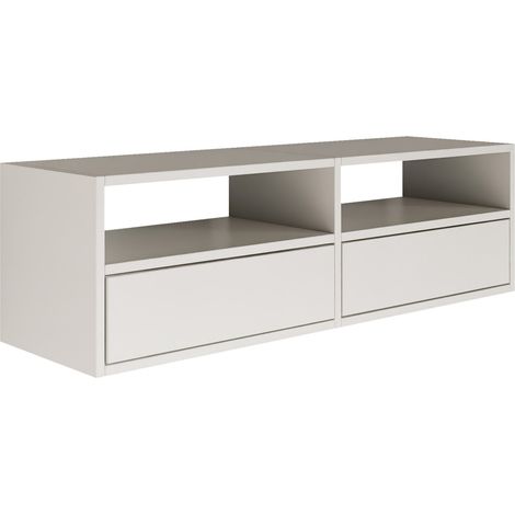 Selsey FRAMME – mueble TV suspendido con dos puertas y estantes abiertos – blanco – 100 cm (1/5)
