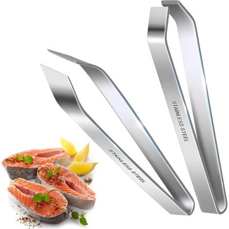 Pinzette per lische di pesce. Per una preparazione accurata del pesce. Punte piatte e angolate. 2 pezzi. Acciaio inossidabile. (1/5)