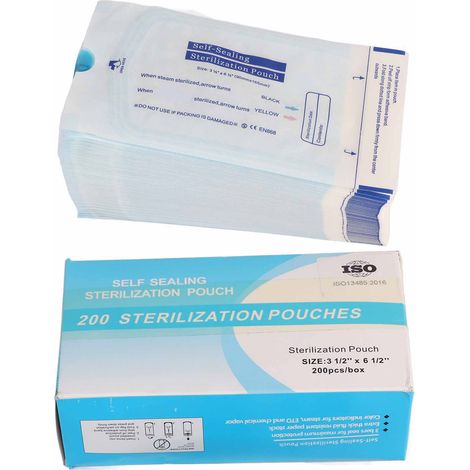 200 sachets de nettoyage jetables auto-scellants pour outils et matériaux dentaires (90 x 165 mm) / boîte (1/5)
