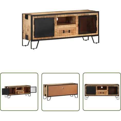 The Living Store Meuble TV 110x31x46 cm Bois de manguier brut - Meubles Tv - Meuble Tv Industriel - Meuble Tv Design - Meuble Tv Bois - Meuble Tv Rangement (1/5)