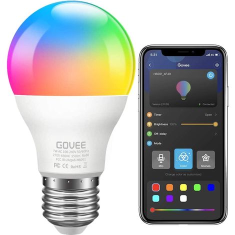 Ampoule Led - Bluetooth - Synchronisation Musique - Minuterie Lever/Coucher Soleil - Couleurs Changeantes - Pour Décoration Intérieure - 1 Pièce (1/5)