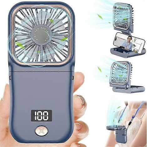 HONORNIC - Mini ventilateur portable à main, rechargeable par USB et pliable, petit ventilateur portable à 3 vitesses, puissant ventilateur portable pour le bureau et l'extérieur (bleu).