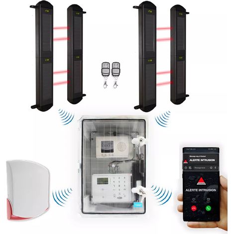 Kit "protection agricole" - Point d'alerte GSM 4G IP65 + 2 jeux de barrières infrarouges 2B + sirène 120 dB (DA600+) (1/5)