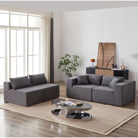 Sofá modular en L 264x167x71 cm de pana gris, 4 módulos para salón – MEUBLIV (1/5)
