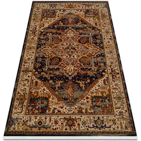 Teppich Wolle KESHAN Franse, Ornament, Rahmen orientalisch 2886/53511 beige / dunkelblau beige 200x290 cm