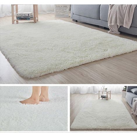 0,4 x 0,6 m Zachte, pluizige shaggy vloerkleed voor binnen, geschikt voor jongens, meisjes en kinderen, antislip, moderne uitstraling, shaggy vloerkleed voor thuisdecoratie, gebroken wit (1/4)