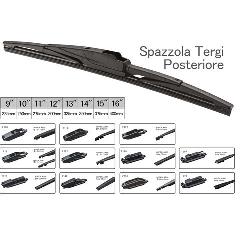 Spazzola Tergicristallo Posteriore Auto 16" 400mm 10 Adattatori Universale Multi Attacchi (1/3)
