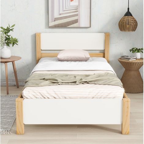 MEUBLIV Cama 90x200 cm blanca y natural – con cabecero y piecero, sin colchón (1/5)