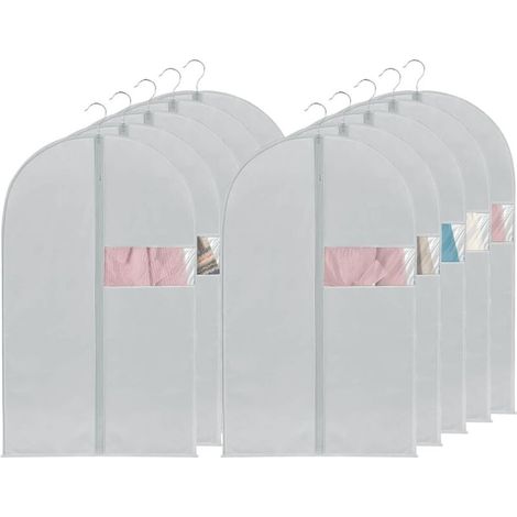 Set of 10 garment bags with zip, dustproof and waterproof, for suits, coats and shirts, size 60x100 cm. (1/5)