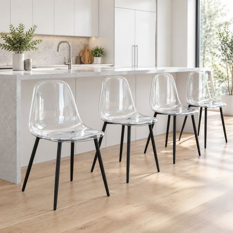 MEUBLIV Set di 4 sedie da pranzo trasparenti 44 x 45,7 x 83 cm - gambe nere in metallo (1/5)
