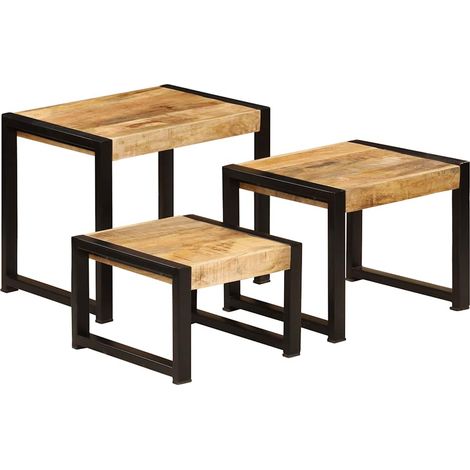 Lot de 3 Tables basses gigognes - Tables de salon Tables Café Bois solide de manguier BV950499 - BonneVie (1/5)