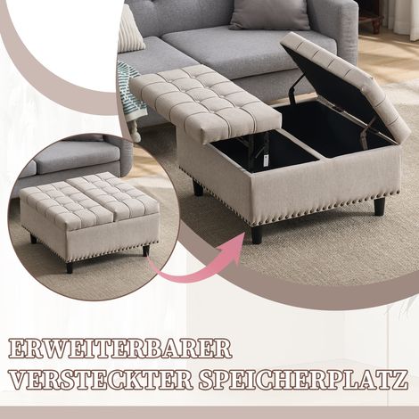 Grand fauteuil de rangement carré relevable avec espace de stockage, banc rembourré pour salon, chambre, bureau – Beige (1/4)