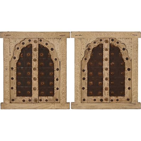 Décoration murale teck fer style antique beige naturel - beige naturel et marron foncé (1/5)