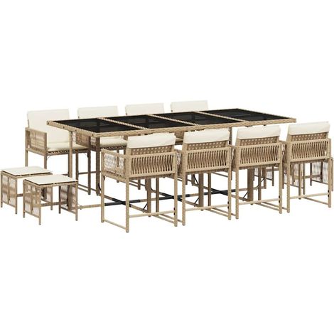 Maison Exclusive - 13-tlg. Garten-Essgruppe mit Kissen Beige Poly