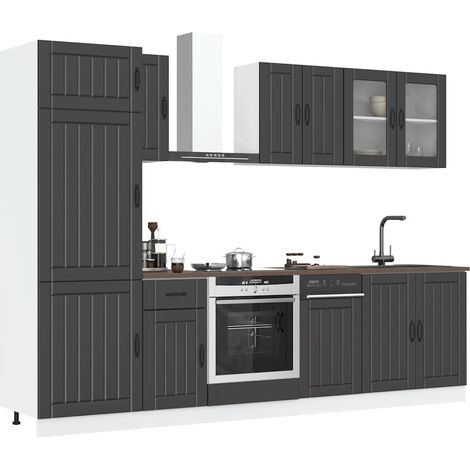 8 Piece Kitchen Cabinet Set Kalmar Black Engineered Wood vidaXL