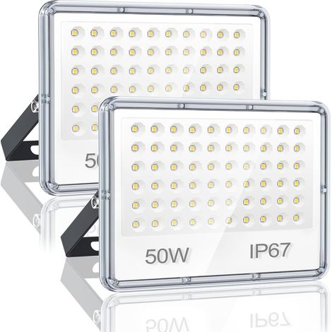 Projecteur LED Extérieur 50W, 5000LM Spot LED Extérieur, Lot de 2 6500K Blanc Froid Lampe LED Exterieur, IP67 Imperméable Lampe Exterieur Murale pour Jardin, Terrasse, Garage, Atelier, Usine (1/5)