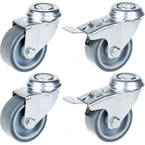 Ruedas de goma - Castor - Juego de 4 - 50 mm - Capacidad 160 kg - Frenos incluidos