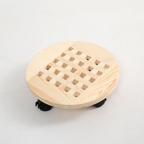Plataforma redonda de madera color madera para macetas, 35 cm de diámetro, soporte móvil para flores con base de maceta con ruedas, 2 piezas (1/5)