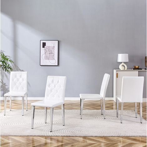 Chaises salle manger lot de 4 PU blanc métal argent OKMYHOME (1/5)