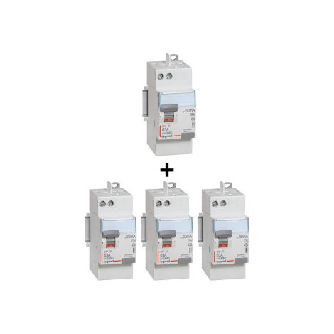 Legrand - LOT de 4 interrupteurs diffu00e9rentiels - DX3 - 2P - 63A - 30mA - 3 x AC et 1 x A - Ru00e9f : 411650x3 + 411651x1 (1/5)