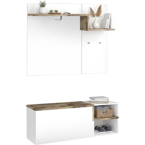 Dmora - Eingangsmöbel Dpace, Moderner multifunktionaler Eingang, Mehrzweckschrank für Atrium, 100% Made in Italy, cm 120x40h54, Hochglanzweiß und Ahorn