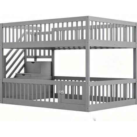 Letto a castello 140 x 200 cm grigio con scala contenitore e cassetti HOMVRA (1/5)