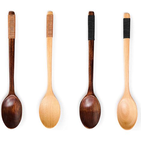 Cucchiaio multifunzionale in legno naturale – manico lungo 30 cm per tè, miele e per cucinare – set da 1 (1/5)