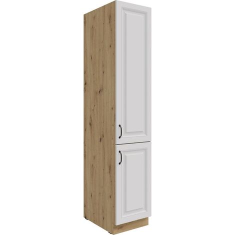 Küchen Vorratshochschrank 40 cm Stilo Weiss + Eiche Artisan Küchenzeile Küchenblock Einbauküche Landhaus Küche (1/5)