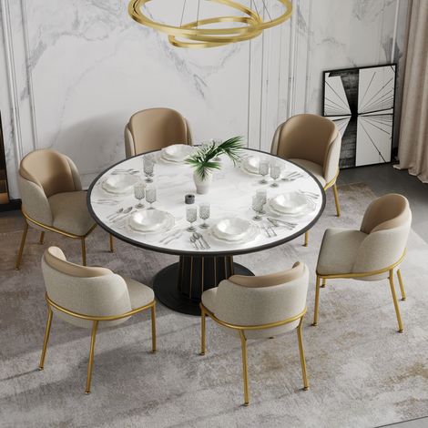 CHICFURN Lote de 6 sillas de comedor 55x55x85 cm beige y caqui (1/5)