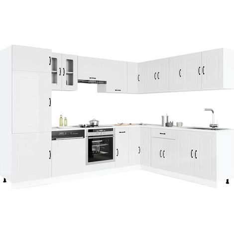 14-tlg. Küchenschrank-Set Kalmar Hochglanz-Weiß Holzwerkstoff (1/5)