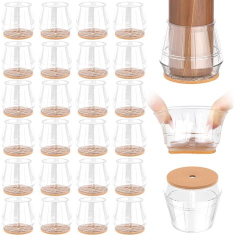 24-Piece Chair Leg Protectors, Silicone Chair Pads with Thickened Felt, for Hardwood and Tile Floors, Reduce Noise and Prevent Scratches - Round Transparent XL (35-45mm) (1/5)