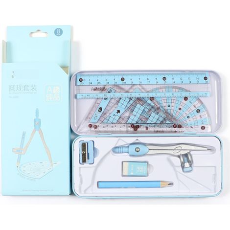 Irovami Kit de géométrie mathématique 8 pièces pour étudiants comprenant règles, rapporteur, compas, crayon, gomme et ensemble de dessin technique (1/5)