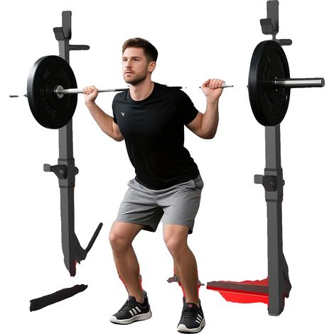 Support de squat, Charge maximale 250 kg, Hauteur réglable 98-156 cm, Hauteur de l'étagère de sécurité 64-83 cm, Distance entre les étagères 73-119 cm, Design 3-en-1 (1/5)