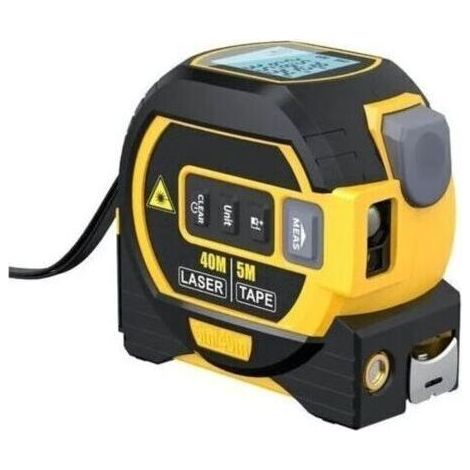 Mètre Laser Numérique 3 in 1 avec ligne laser croisée, 131Ft Télémètre Laser Numérique, 16Ft Mètre à Ruban avec Rétroéclairage LCD pour Distance, zone, Le volume (1/4)