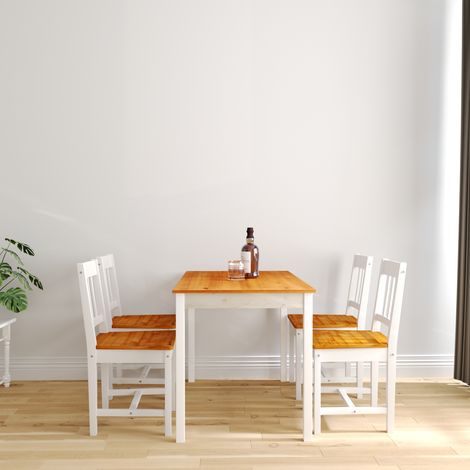 ELEGANT Solid Wooden Dining Table and 4 Chairs Set, Dining Kitchen Furniture - Honey, Natural Pine (1/5)