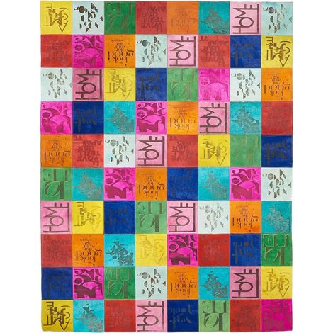 Tapis peau de vache 80x150 multicolore kilim fait main POP R&L (1/5)