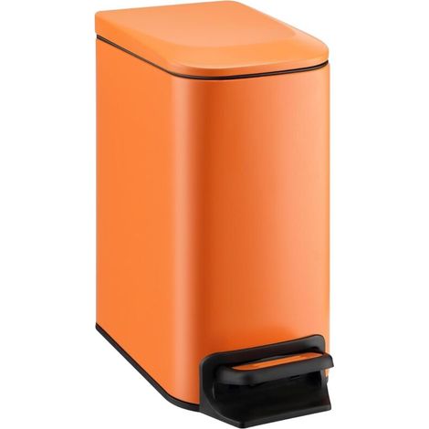 Poubelle orange 29,8 x 15 x 30,2 cm 1 petite poubelle de salle de bain avec couvercle 6 litres poubelle en acier inoxydable avec pédale