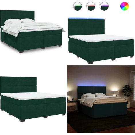 Sommier à lattes de lit et matelas Vert foncé 200x200cm Velours - Sommier à lattes - Matelas à ressorts ensachés (1/5)