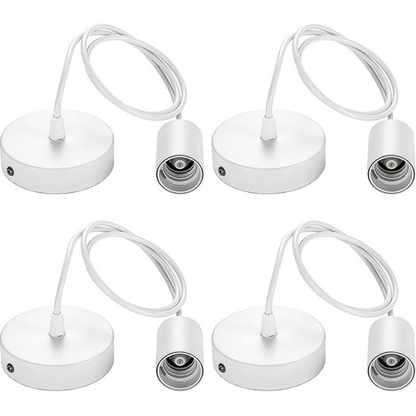 Set of 4 E27 Socket with Mounting Ring, Iron LED Pendant Light, Height Adjustable Cable, White Lamp Base, for Living Rooms (No Bulb) (1/5)