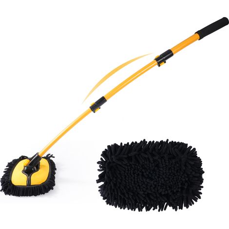 15° Curve Car Wash Brush 43" Car Cleaning Brush Telescopic Handle Aluminum Alloy Long Rod Wash Mop Microfiber Car Wash Mop Scratch Free Car Wash Kit for Washing Caravan Van Truck Boat RV Roof (1/5)