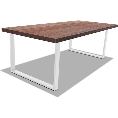 Esstisch aus Holz und Metall mit wei�en quadratischen F��en - 220x100 cm