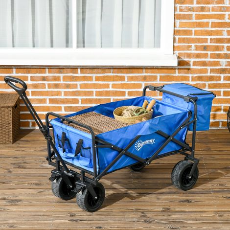 Chariot jardin 110L poignée télescopique sac glacière 15L en acier tissu - Couleur: Bleu
