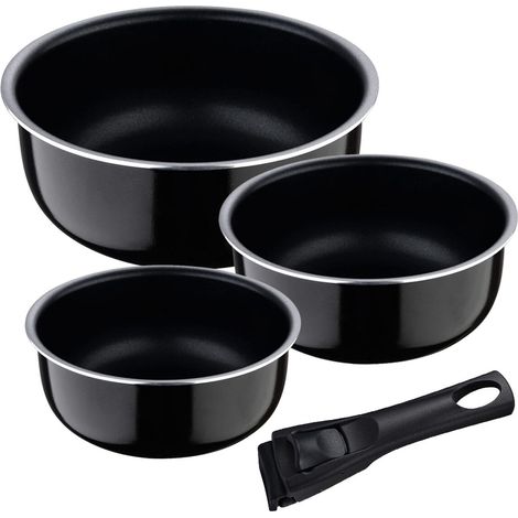Bergner Click&Cook Juego de 3 Cazos Ã16Ã18Ã20cm Aluminio prensado Negro + Mango extraÃ­ble (1/5)