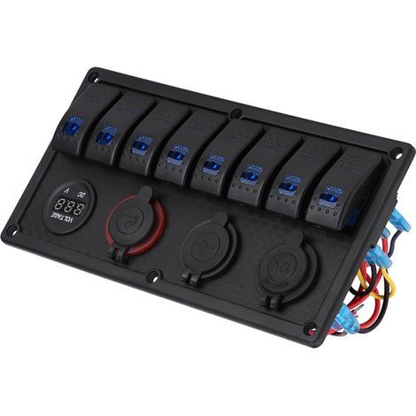 Pannello di controllo con interruttore a bilanciere a 8 LED 12V 24V con doppio voltmetro USB e accendisigari per auto e barca. (1/5)