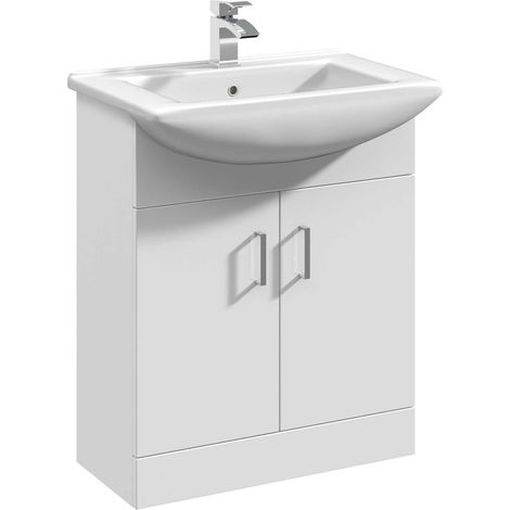 Nuie Mayford Gloss White 550mm Vanity Unit and Minimalist Basin with 1 Tap Hole - VTM550 (1/5)